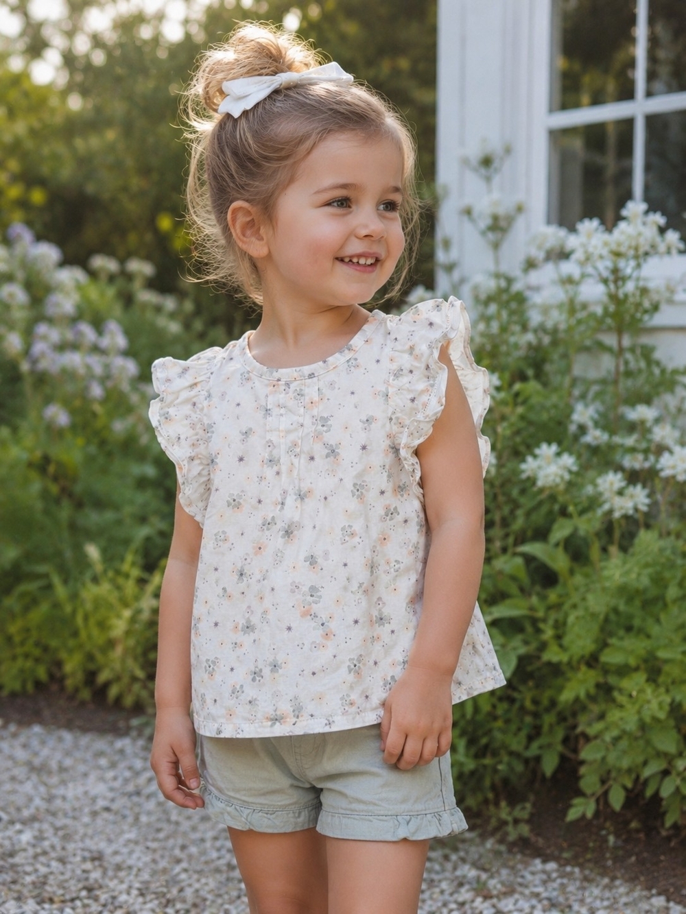 Edgehill Collection Girls 3T Floral Ruffle Sleeve Cotton Blouse Cottagecore
